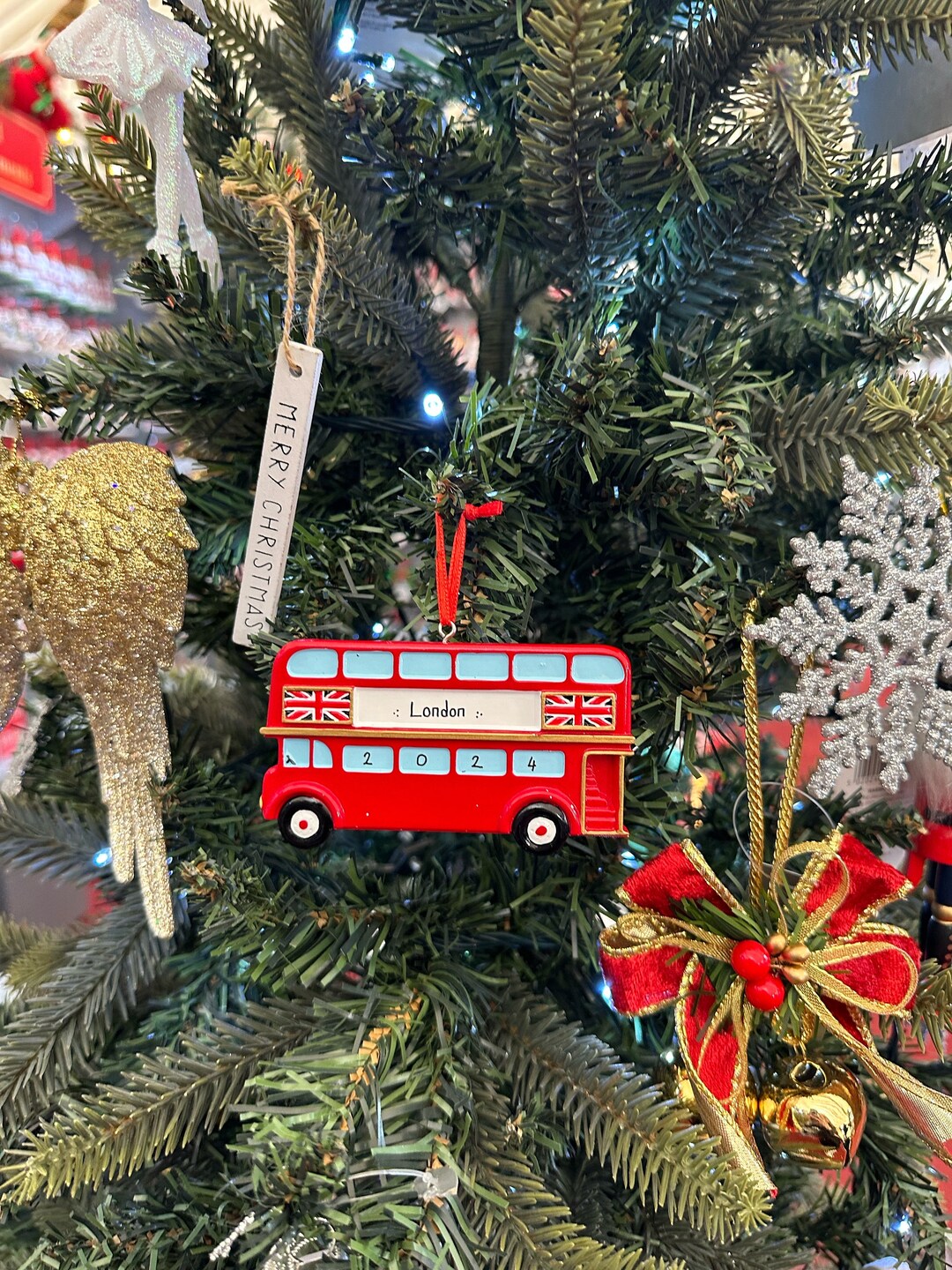 Personalised London Red Bus Christmas Ornament, Customised Red Bus