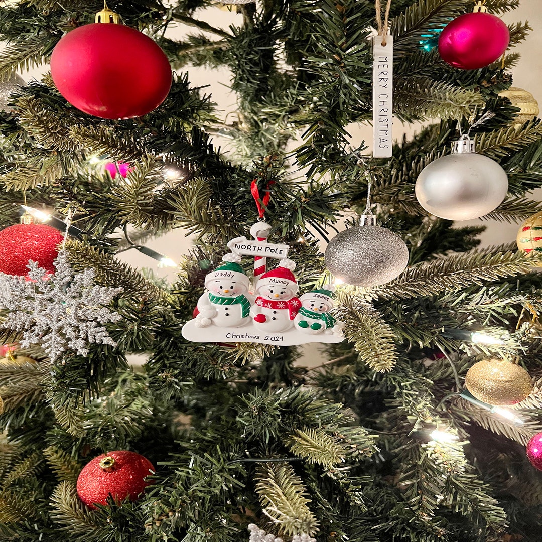 Personalised Snowman North Pole Family of 3 Christmas Ornament ...