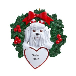 Personalised Maltese Christmas Tree Ornament, Customised White Maltese Pet Dog Ornament, Handmade Christmas Tree Decoration Dog Ornament