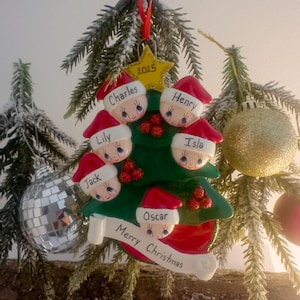 Personalised Family of 6 Tree Christmas Tree Decoration Ornament 2025, Customised Xmas Tree People Faces Holiday Keepsake Names Gift