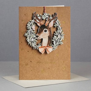 Carte de voeux de Noël en bois, carte de voeux de Noël renne par message manuscrit inclus