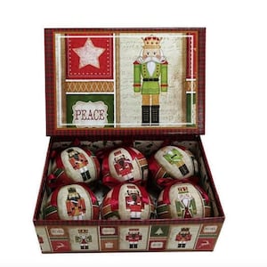 Christmas Tree Set of 6 Nutcrackers Design Xmas Tree Hanging Baubles -7.5cm Decoupage Balls