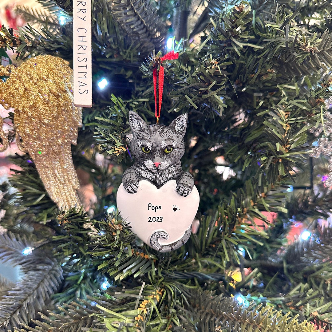 Customised Tabby Gray Cat Christmas Tree Decoration Ornament