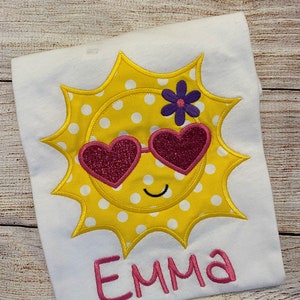 Girls Sunshine Summer Embroidered Applique Shirt, Girls Summer Shirt, Girls Sunshine Shirt
