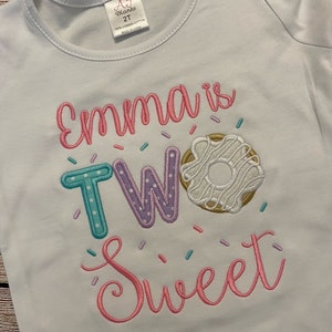 Two Sweet Embroidered Donut Birthday Shirt, Girls Two Sweet Donut Birthday Shirt, Embroidered Two Sweet Donut Birthday Shirt