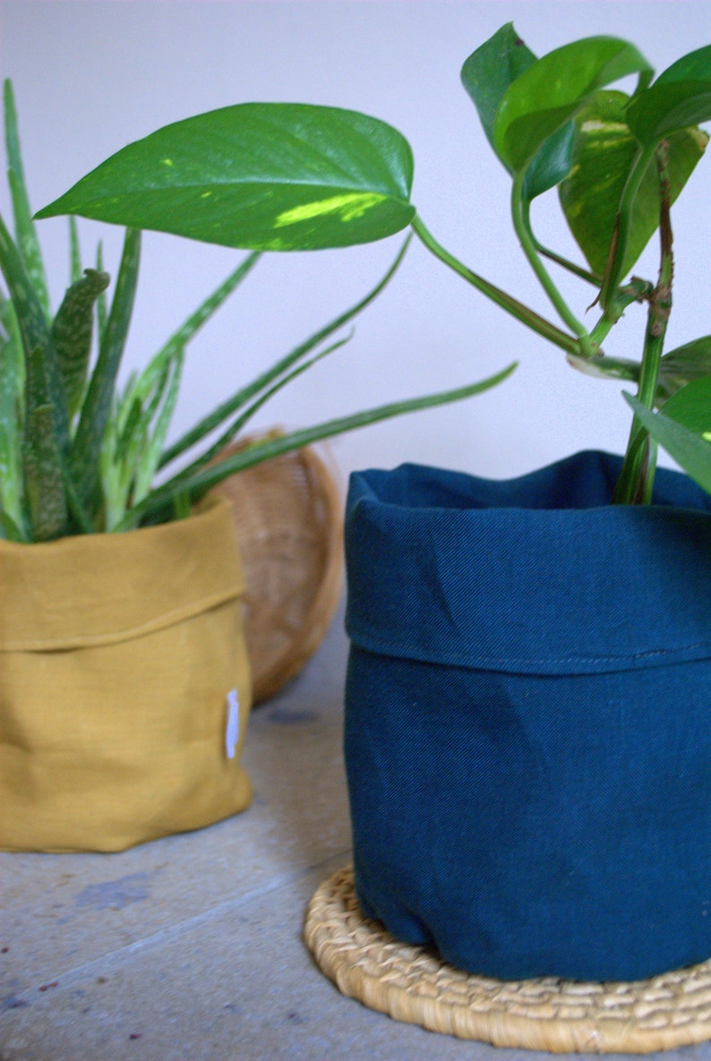 Handmade linen plant pot cover fabric planter plant bag Etsy