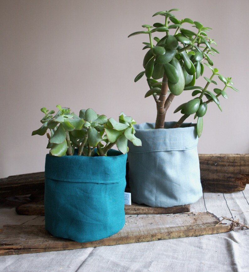 Handmade linen plant pot cover fabric planter plant bag Etsy