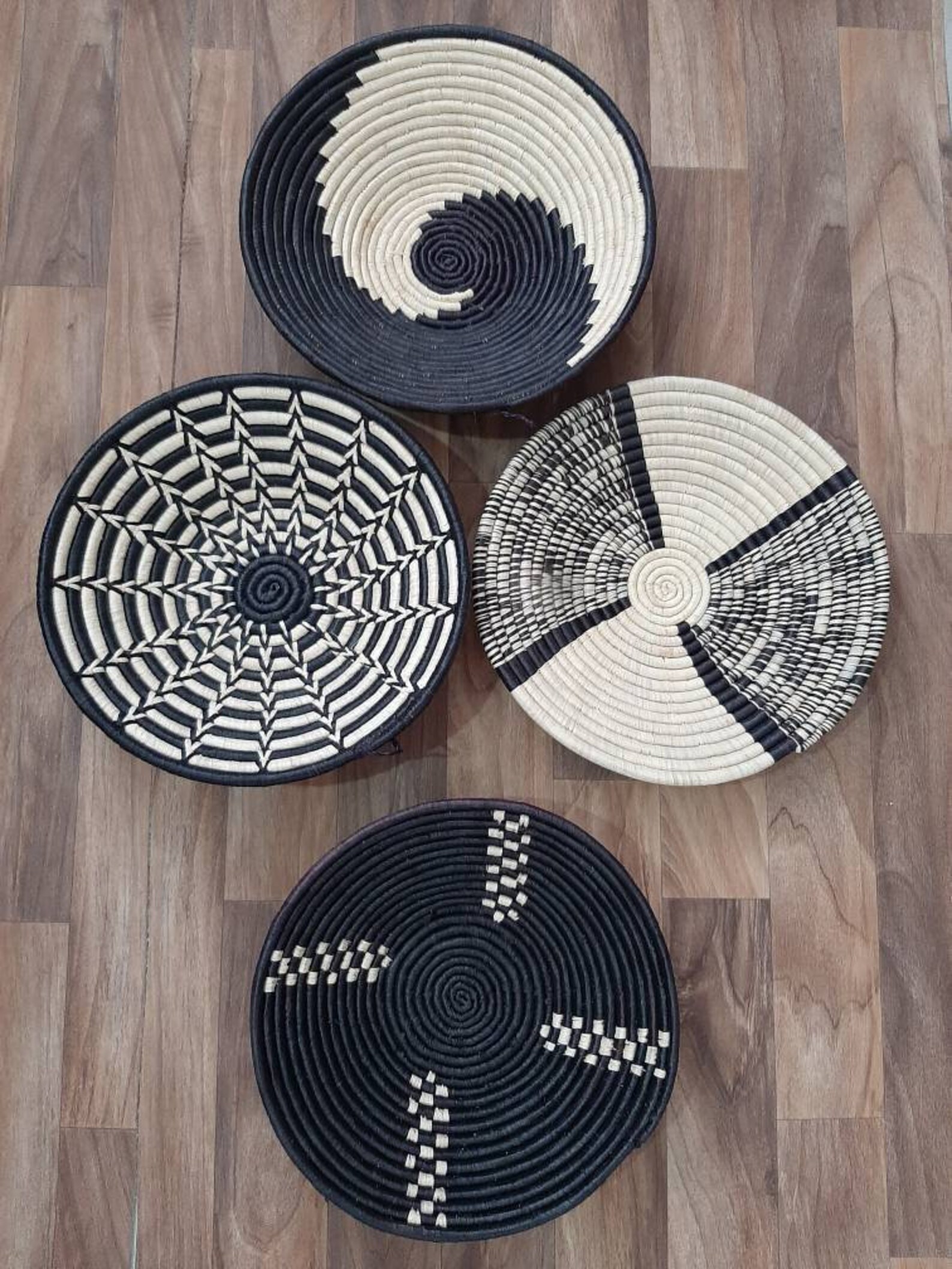 African wall baskets Woven bowls Rwanda baskets Wall decor Etsy