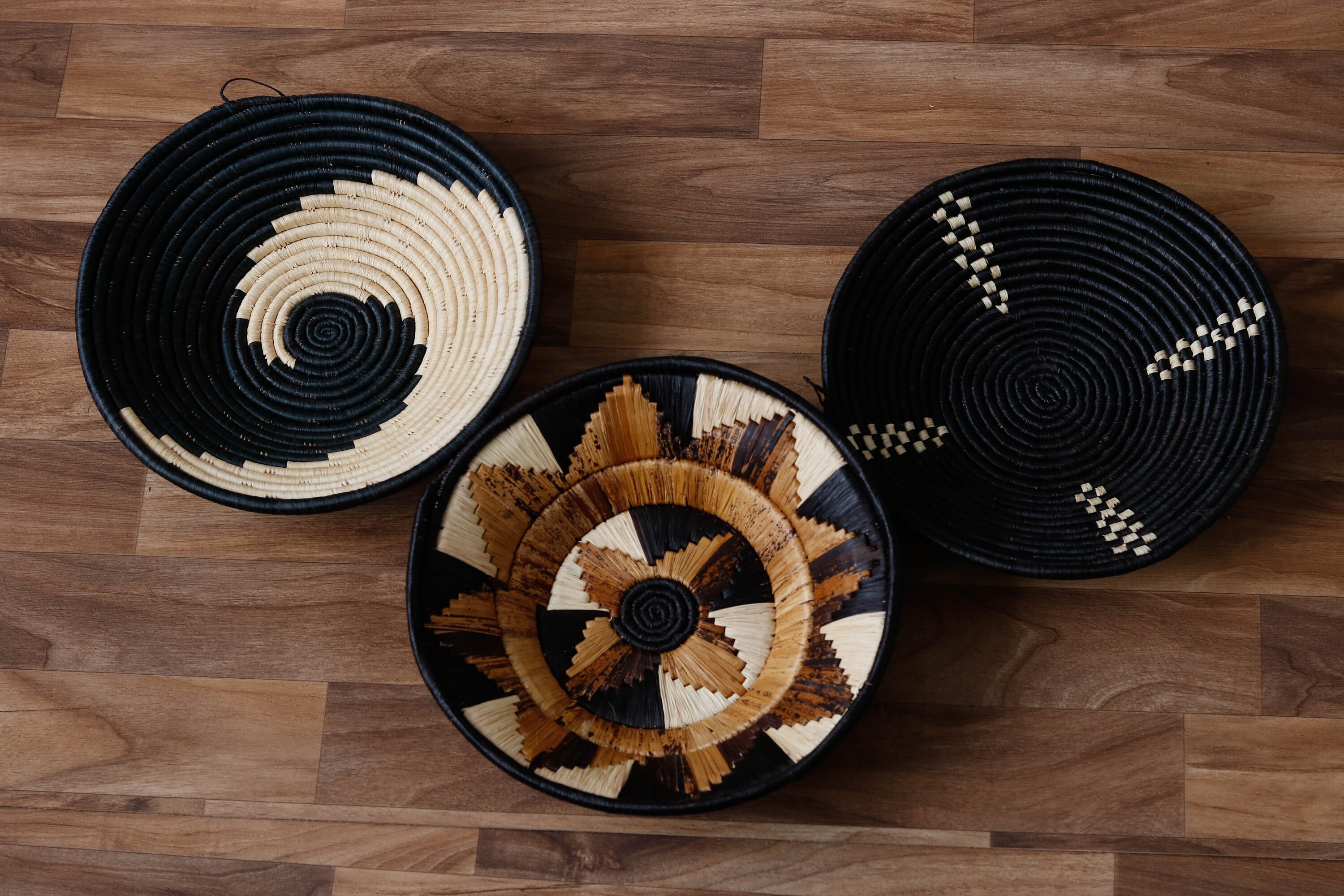 African wall baskets Woven bowls Rwanda baskets Wall decor Etsy