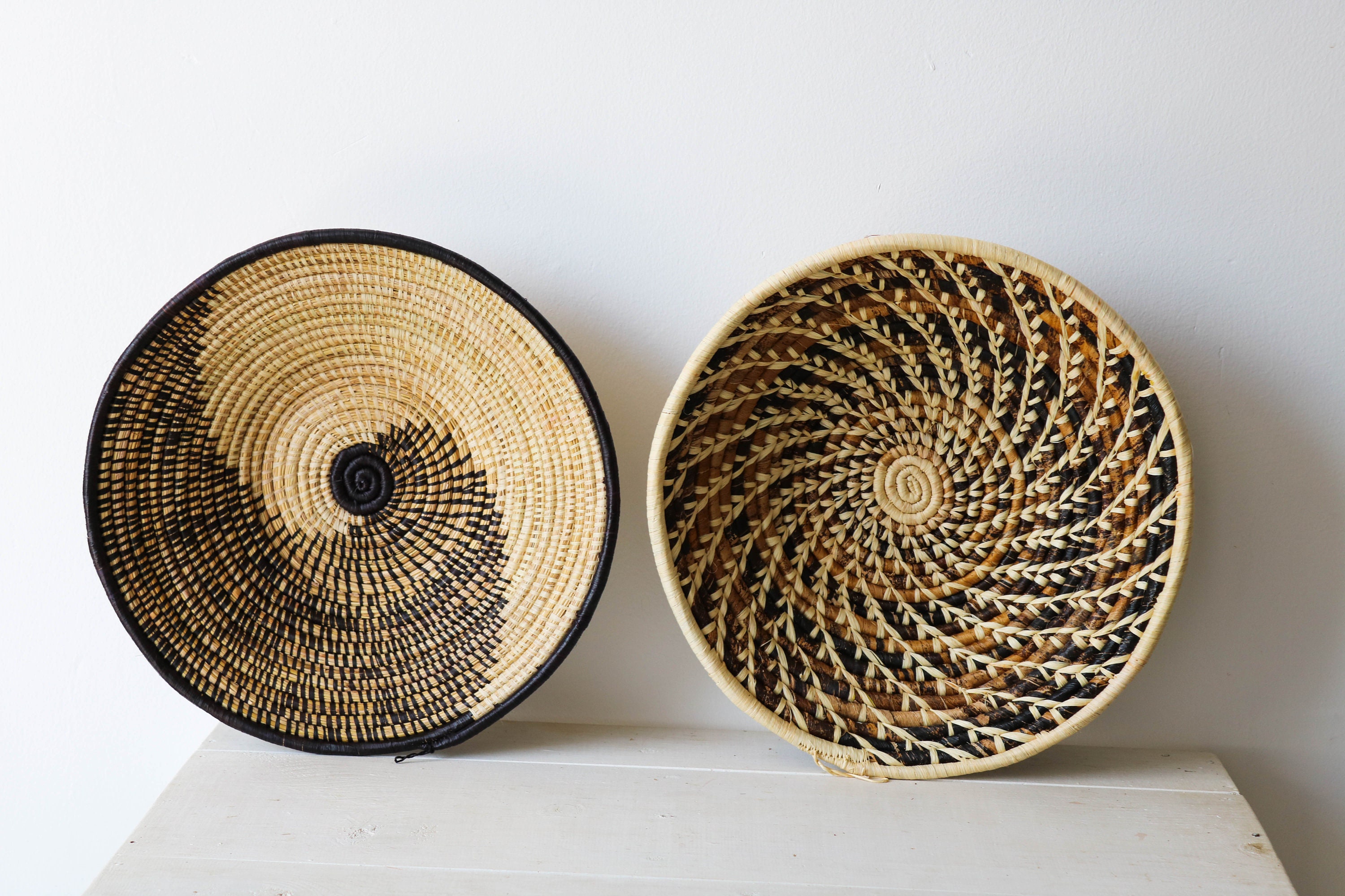 African wall baskets Woven bowls Rwanda baskets Wall decor Etsy