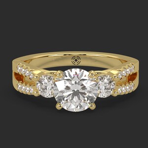 3 Stone engagement ring, Lab Grown Diamond (IGI Certified), 10kt / 14kt Yellow / White Gold