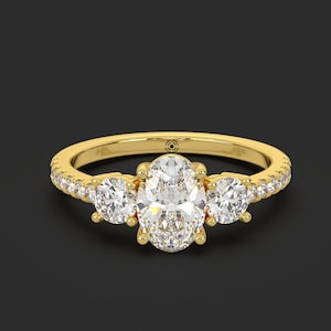 3 Stone Wedding ring, Lab Grown Diamond (IGI Certified), 10kt / 14kt Yellow / White Gold
