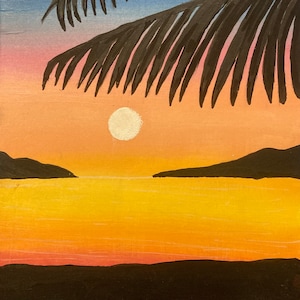 Palm Tree Sunset Acrylic Painting Easy Silhouette