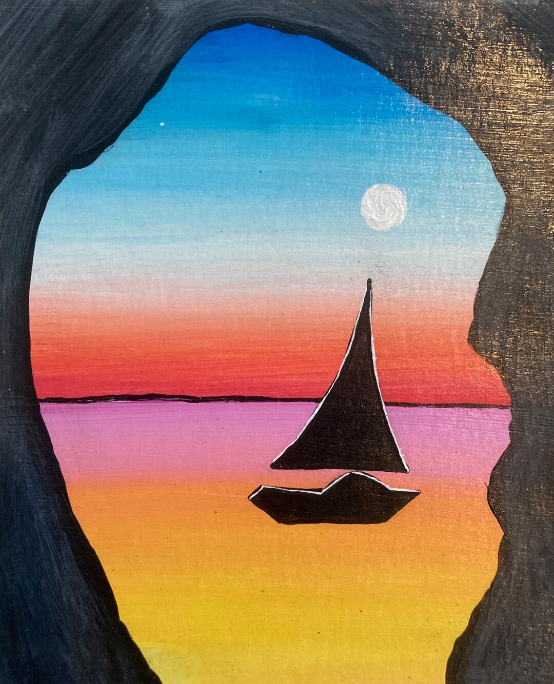 Sunset on A Lake Acrylic Painting Silhouette Home Decor Art Canvas Made ...