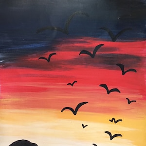 Sunset At The Beach Acrylic Painting Easy Beginner Silhouette Art Home Decor Made to Order