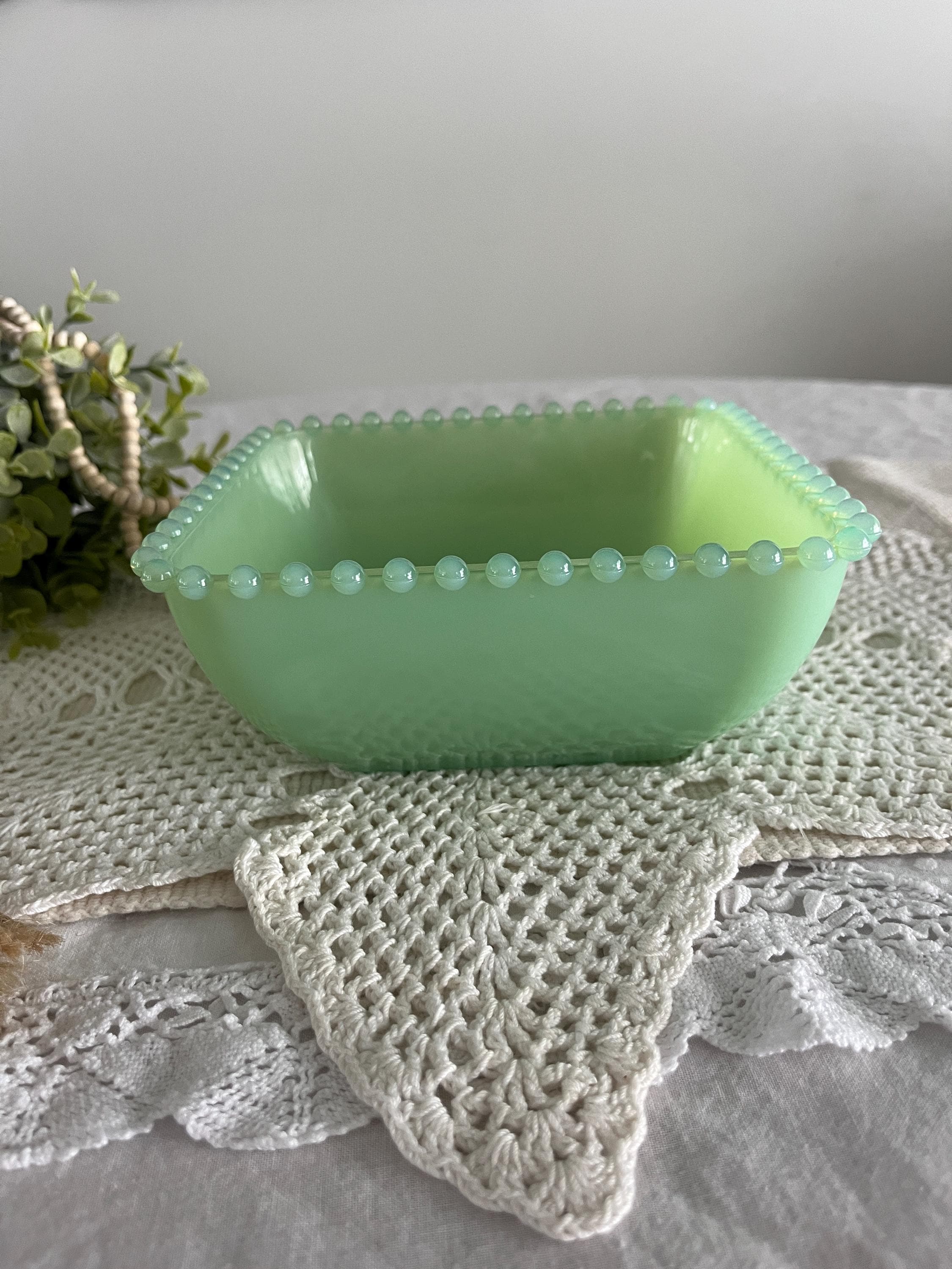 Antique Jadeite Candlewick Square bowl Vintage Jadeite Glass bowl RARE