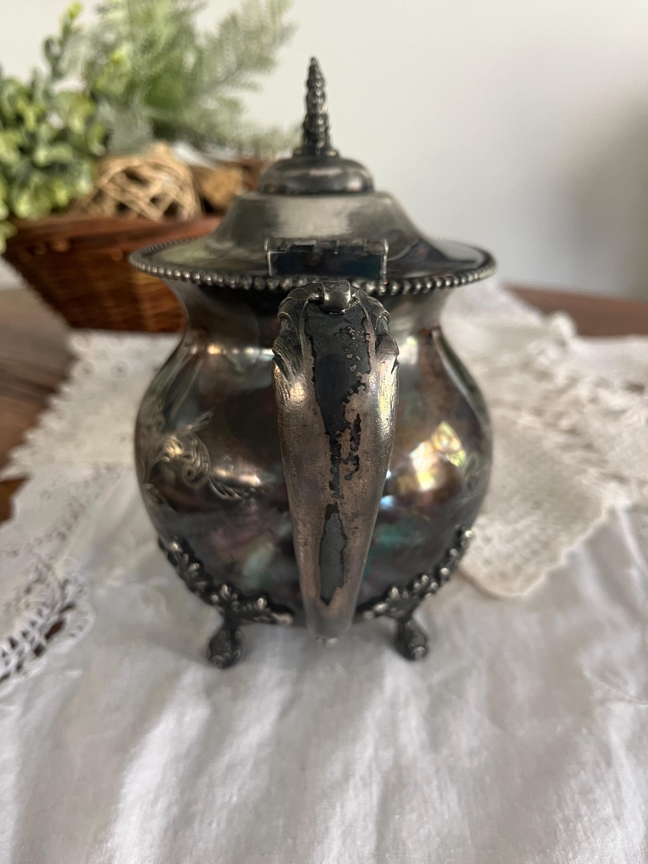 Antique M.S. Benedict Quadruple Plate Footed Tea Pot - Antique