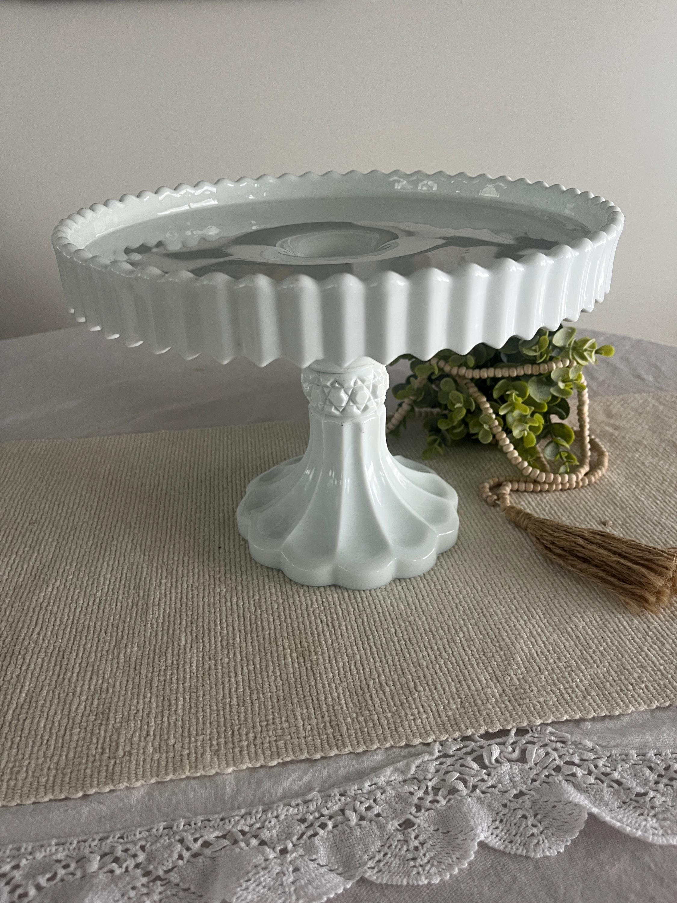 Antique US Glass/Tiffin Manhattan Milkglass Cake Stand - RARE 15078 Milk Glass Cake Stand