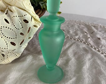 Antique Green Satin / Frosted Uranium Glass Perfume bottle with Dauber - GLOWS