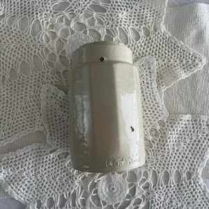 Antique Stoneware Jos. H. Schramm 10-sided quart crock stamped 1909 - Prim Salt Glazed Stoneware Crock