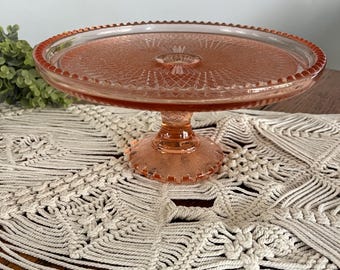 Antique RARE Pink Harp Cake Stand - Jeanette Glass Cake Stand Pink Depression Glass Read description