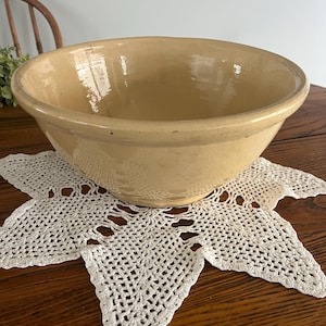 Antique Yellowware Mixing Bowl - Prim Stoneware 12” bowl crazed and stained