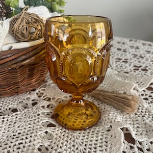 Vintage LE Smith Moon and Stars Amber 6” Goblet