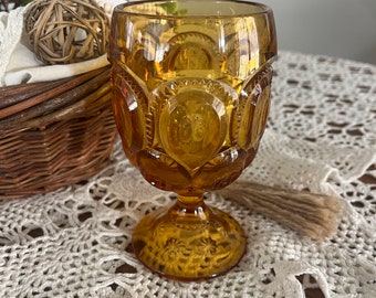 Vintage LE Smith Moon and Stars Amber 6” Goblet