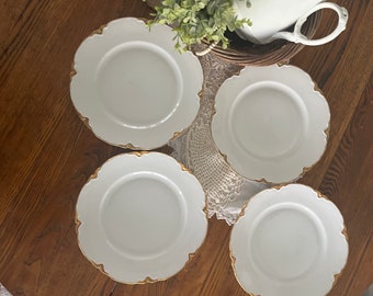 Set of 4 Hischenreuter Dinner Plates - The Blenheim gold trimmed plates Ranson 9.75” dinner plate set