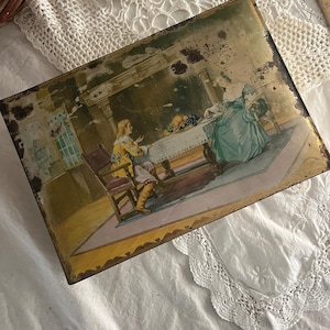 Antique National Biscuit Co Tin - Victorian Scene Biscuit Tin Uneeda