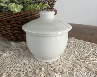 Antique Jackson China Sugar Bowl - White Lidded Bowl - Chunky Heavy Restaurantware