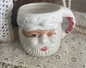 Antique chippy paint Santa mug - vintage small Santa mug