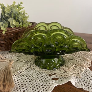 Vintage Green LE Smith Banana Boat - Footed Fan Compote