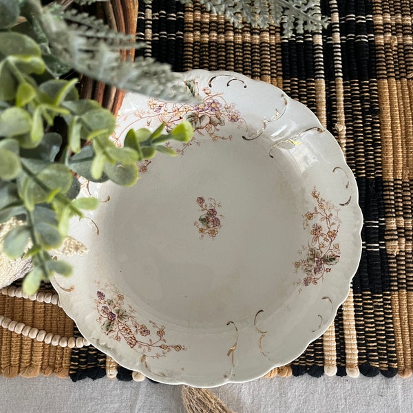 National China transferware bowl - crazed and stained shallow bowl