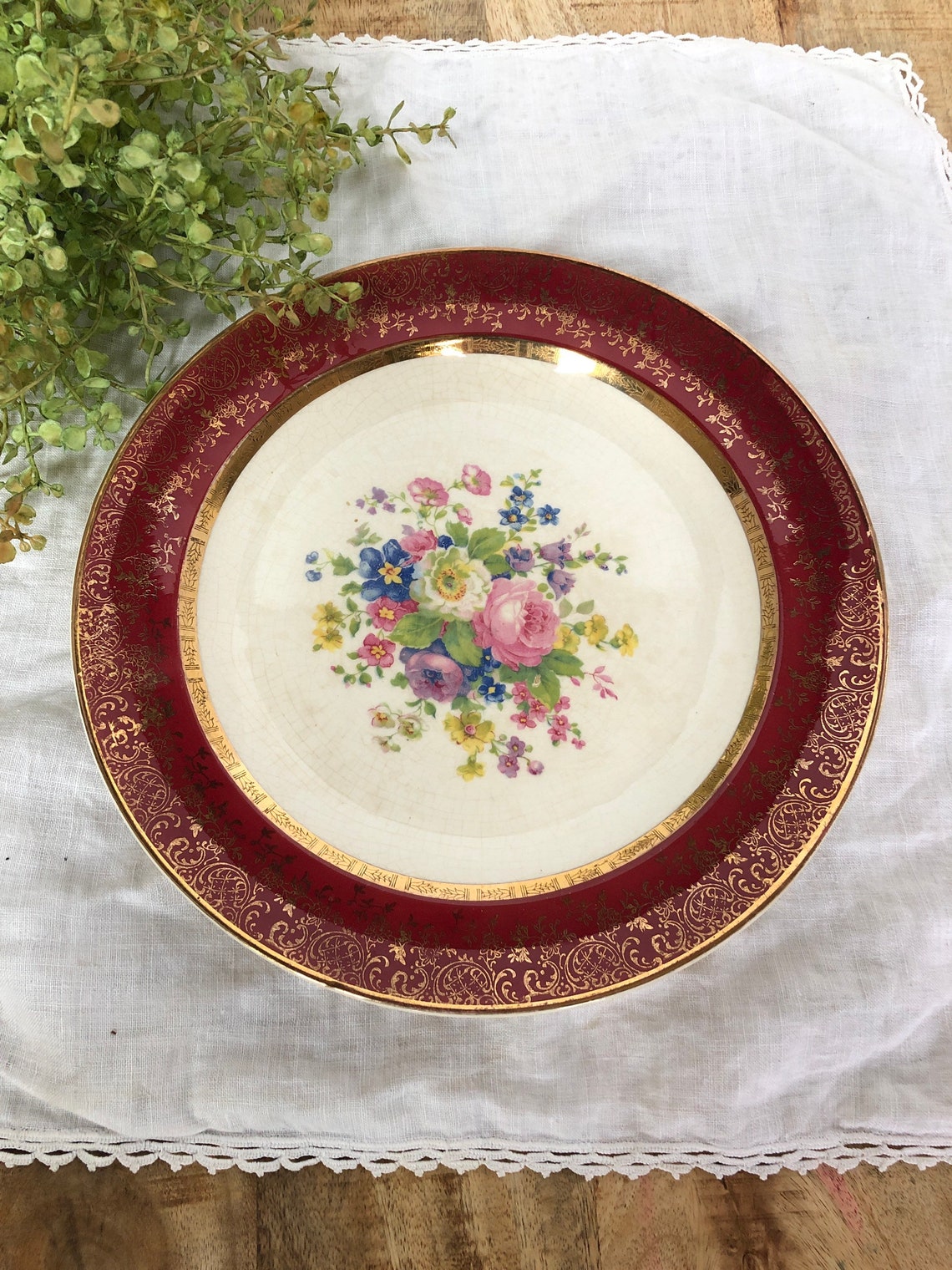 Salem China Co Encrusted Gold Floral Plate Etsy