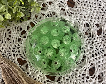 Antique Uranium Glass Floral Frog - 16 hole GLOWS LE Smith