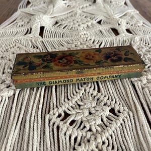 Antique Diamond Match Company Tin - Butterfly and Pansy Floral Match Tin RARE