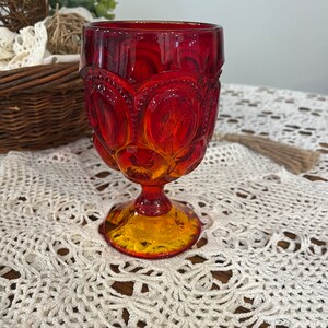 Vintage LE Smith Amberina Goblet - Moon and Stars Wine Glass