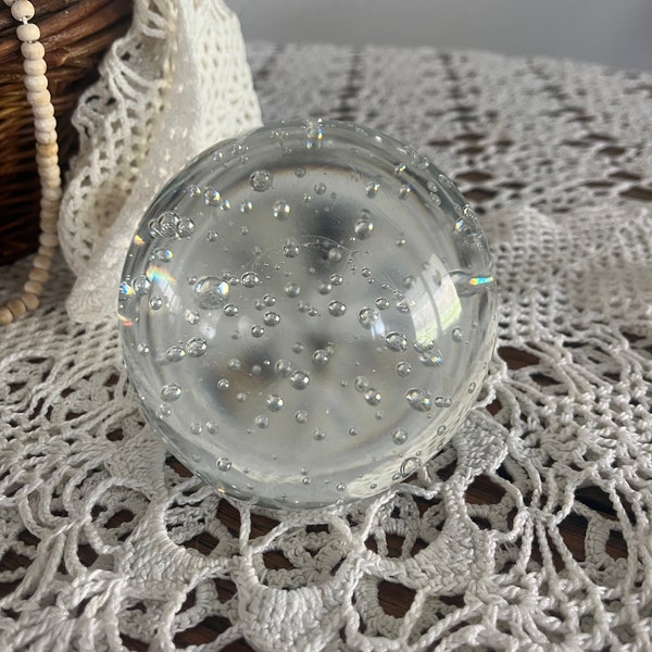 Vintage Suspended Bubbles Glass Paperweight - MCM glass bubble orb - Murano Art Glass