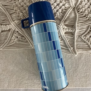 Antique Thermos King Seeley Blue Geometric Thermos 2210 MCM
