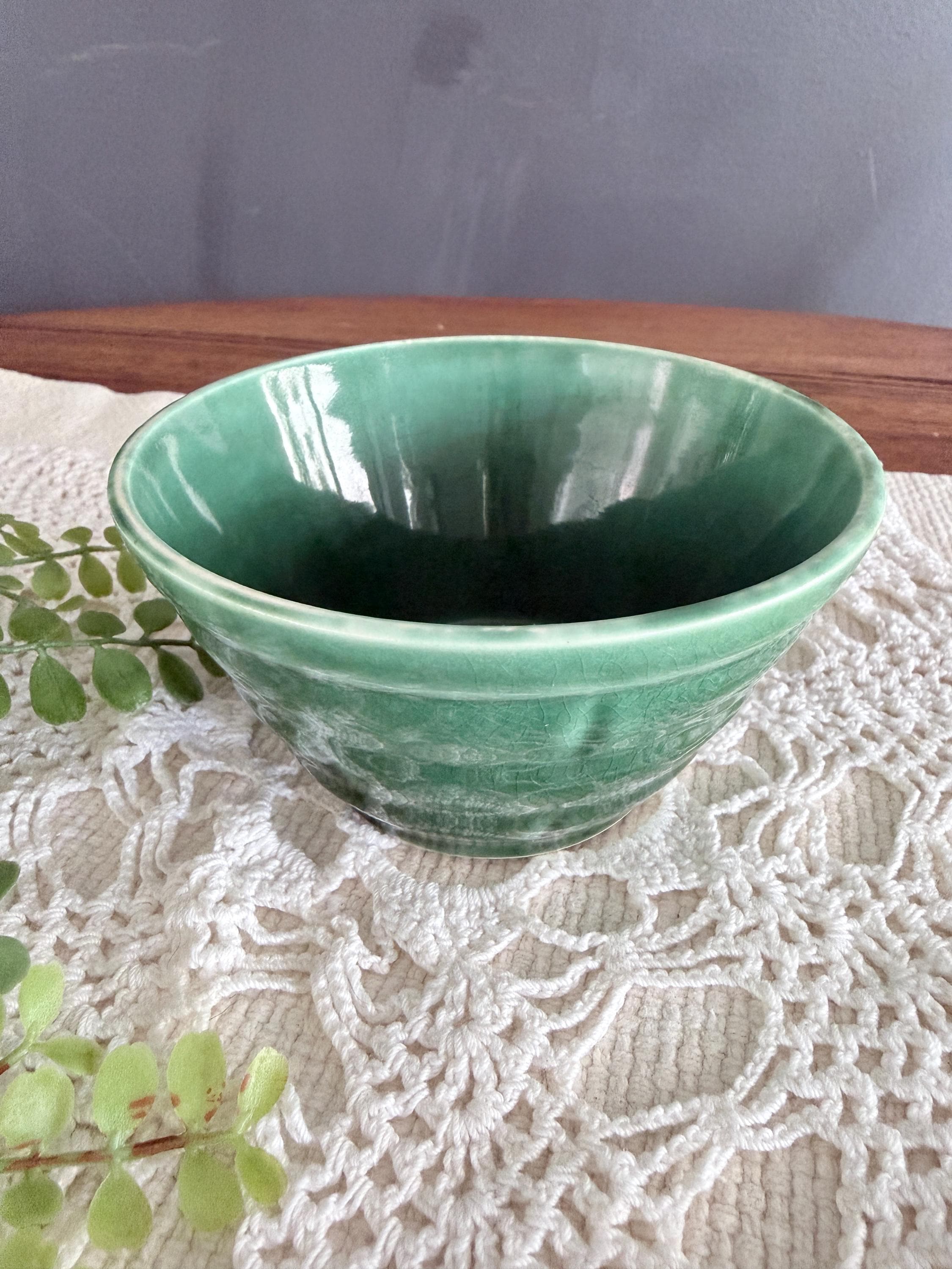 Antique Green Pottery Mixing Bowl - Etsy