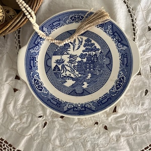 Antique Willow Ware Blue Willow Plate - Handled Blue Transferware Plate
