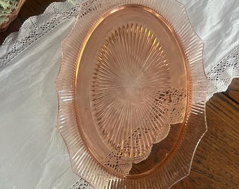 Antique Pink Depression Glass Serving Platter - starburst platter