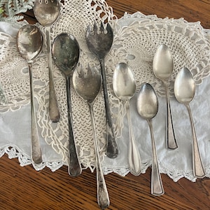 Antique Silverware Lot - Mixed Antique Lot of Serving Spoons Serving Forks and teaspoons