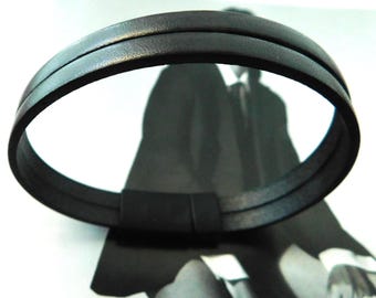 Black Leather Bracelet: Elegant Magnetic Clasp, Custom Size