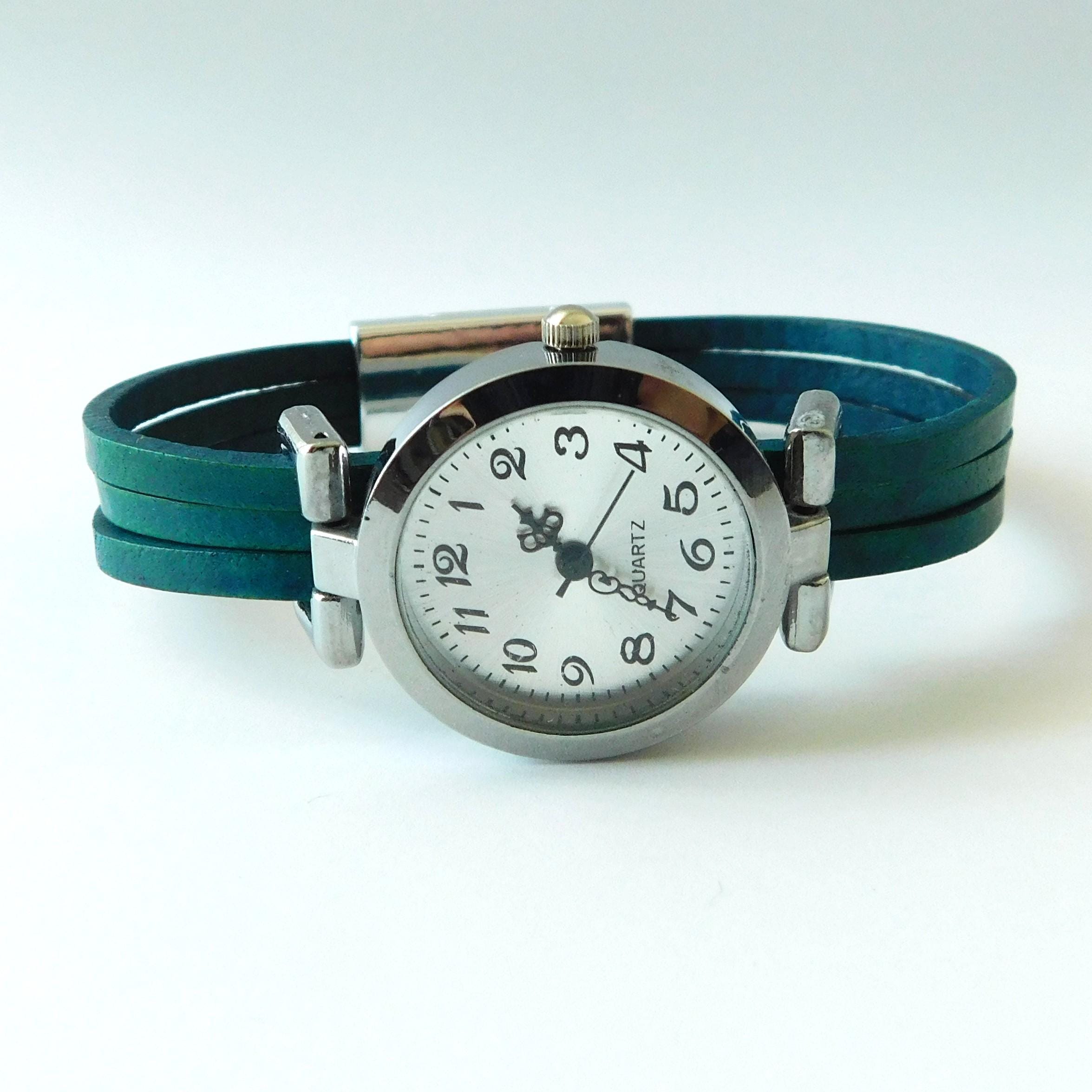 Cecil Turquoise Silver Tone Womens Watch 32mm Green Leather Strap w New Battery ECCLISSI Sterling Silver Turquoise Color Dial Ladies Watch  main image 2