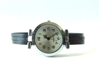 Women's Watch: Custom Sized Distressed Leather Band, Magnetic Closure, Minimalist style