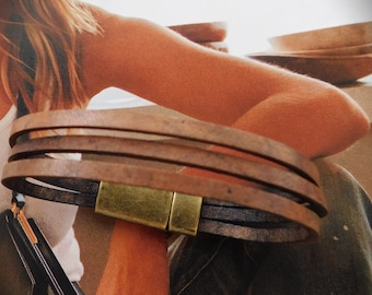 Distressed Brown Leather Bracelet Custom size: Minimalist Bohemian Style