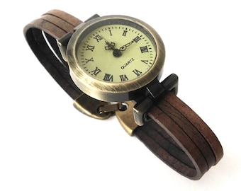 Leather Watch for Women: Retro Bronze Wristwatch with Custom size Band