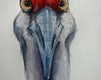 鶴のオリジナル水彩画、日本の鶴アート、鶴アート、雪の中の鶴、鶴、鶴